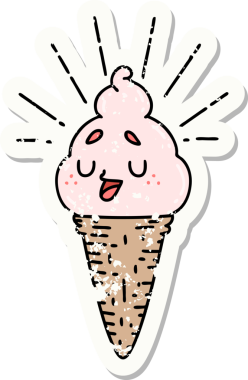 Bir insan tarafından çizilmiş dövmeli dondurma karakterinin eski bir çıkartması.