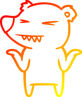 Kızgın bir kutup ayısının sıcak çizgi çizimi bir insan tarafından çizilmiş omuz silkiyor.