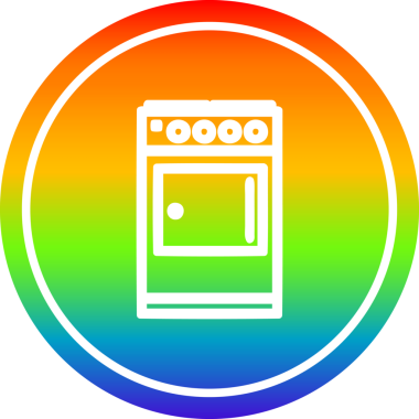 Bir insan tarafından çizilmiş gökkuşağı gradyan bir mutfak fırını dairesel simgesi