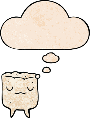 Bir insan tarafından çizilmiş grunge desenli düşünce baloncuklu çizgi film dişleri.