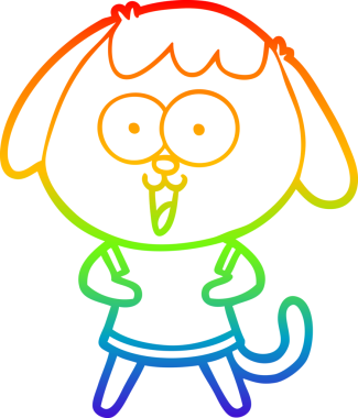 Gökkuşağı gradyan çizimi. Bir insan tarafından çizilmiş şirin bir köpek çizimi.