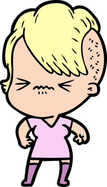 Çizgi film, bir insan tarafından çizilmiş sinirli hippi kız.