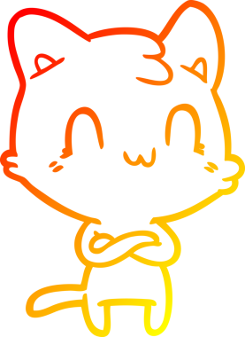 Bir insan tarafından çizilen mutlu çizgi bir kedinin sıcak gradyan çizimi