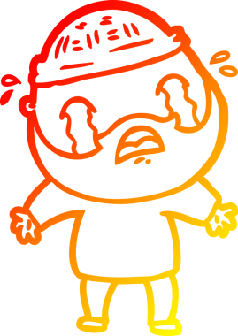 Bir insan tarafından çizilmiş ağlayan sakallı bir adamın sıcak çizgi çizimi.