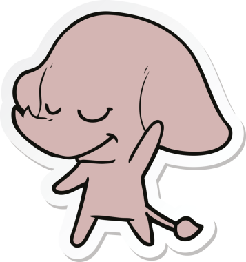 Bir insan tarafından çizilmiş gülümseyen fil çıkartması.