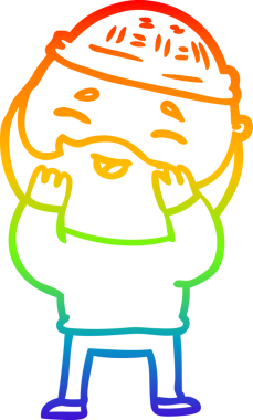 Bir insan tarafından çizilmiş mutlu sakallı bir adamın çizgi çizimi.