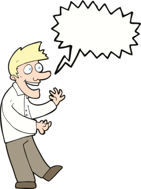 Bir insan tarafından çizilmiş konuşma balonuyla heyecanlı bir adam.