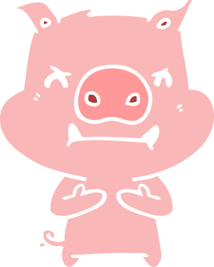 Bir insan tarafından çizilmiş kızgın düz renkli çizgi film domuzu.