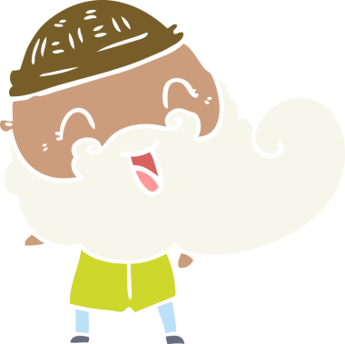 Bir insan tarafından çizilmiş sakallı ve kış şapkalı mutlu bir adam.