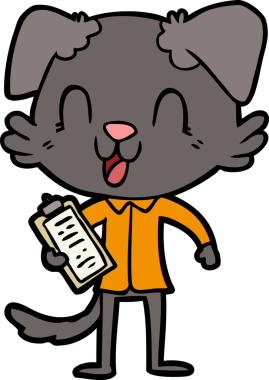 Bir insan tarafından çizilmiş gülen köpek patronu.