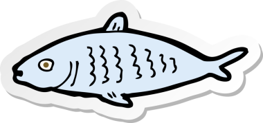 Bir insan tarafından çizilmiş karikatür balığının çıkartması.