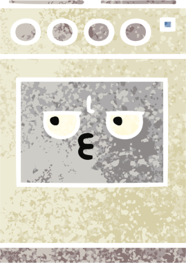 Bir insan tarafından çizilmiş mutfak fırınının retro çizim tarzı karikatürü.
