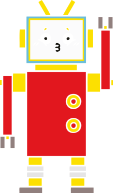 Bir insan tarafından çizilmiş düz renkli bir robot karikatürü