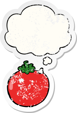 Düşünce baloncuklu çizgi film domatesleri insan tarafından çizilmiş yıpranmış bir çıkartma gibi.