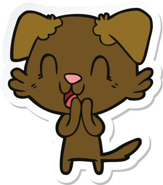 Bir insan tarafından çizilmiş gülen bir köpeğin çıkartması.