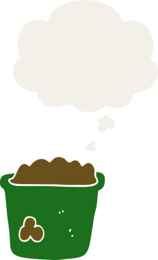 Düşünce baloncuğu olan bir karton toprak insan tarafından çizilmiş.