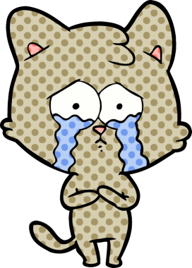 Bir insan tarafından çizilmiş ağlayan kedi çizgi filmi.