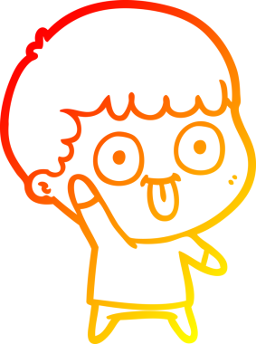 warm gradient line drawing of a cartoon dumb kid drawn by a human