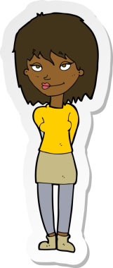 Bir insan tarafından çizilmiş mutlu bir kadının çıkartması.