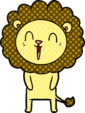 Bir insan tarafından çizilmiş gülen aslan çizgi filmi.