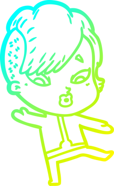 Bir çizgi film çizimi, bir insan tarafından çizilmiş bilimkurgu elbiseli bir kızı şaşırttı.