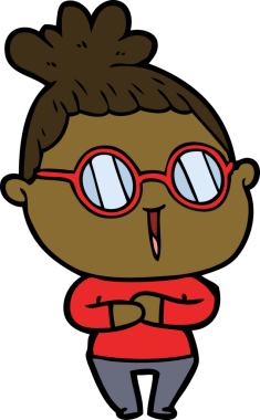 Bir insan tarafından çizilmiş gözlüklü bir karikatür kadın.