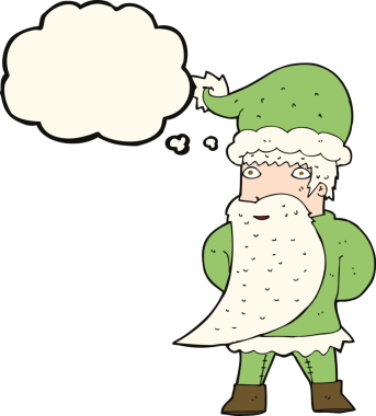 Bir insan tarafından çizilmiş düşünce baloncuklu Noel Baba çizgi filmi.