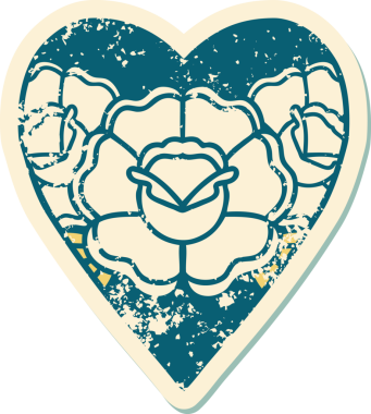 Bir insan tarafından çizilmiş kalp ve çiçeklerin sembolik depresif dövme şekli