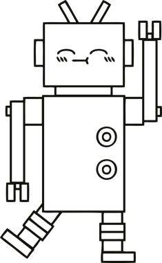 Bir insan tarafından çizilmiş mutlu bir robotun çizgi çizimi