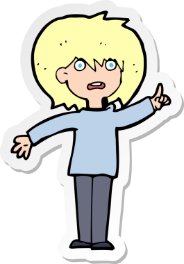 Bir insan tarafından çizilmiş sorular soran bir karikatür kadının çıkartması.