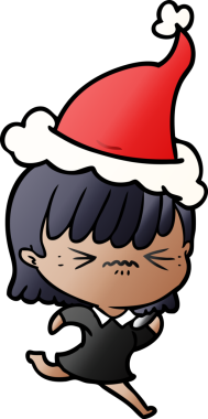 Bir insan tarafından çizilmiş Noel Baba şapkası giymiş bir kızın gradyan çizimi.