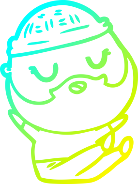 Bir insan tarafından çizilmiş sakallı bir çizgi film karakteri.