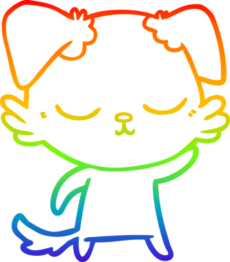 Gökkuşağı gradyan çizimi. Bir insan tarafından çizilmiş şirin bir köpek çizimi.