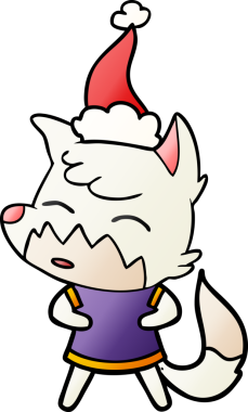 Bir insan tarafından çizilmiş Noel Baba şapkası giymiş bir tilkinin el çizimi karikatürü.