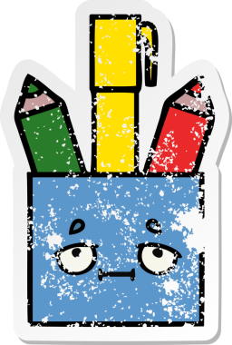 Bir insan tarafından çizilmiş sevimli bir kalem tenceresinin sıkıntılı çıkartması.