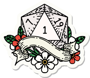 Bir insan tarafından çizilmiş doğal bir d20 zar etiketi.