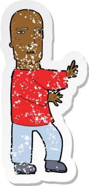 Bir insan tarafından çizilmiş sert bir adamın karikatür yapıştırması.