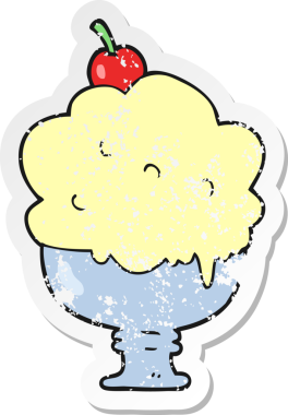 Bir insanın çizdiği karikatür dondurmasının gerilimli retro etiketi.