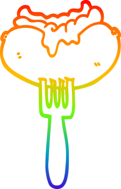 Bir insan tarafından çizilmiş hardallı ve çatallı bir sosisli çizgi film çizimi.