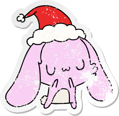 Bir insan tarafından çizilmiş Kamwai Tavşanı 'nın kederli Noel çıkartması.