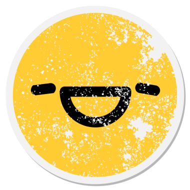 Bir insan tarafından çizilmiş mutlu yüz dairesel etiketi.