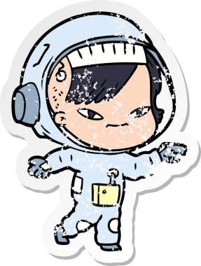 Bir insan tarafından çizilmiş karikatür astronot kadının sıkıntılı çıkartması.