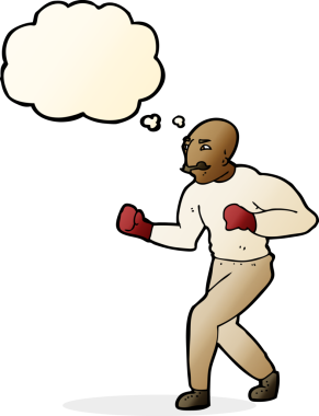 Bir insan tarafından çizilmiş düşünce balonlu çizgi film boksörü.