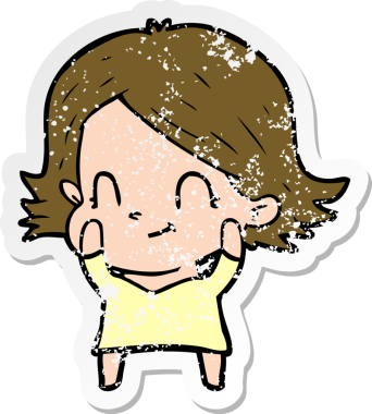 Bir insan tarafından çizilmiş, karikatür dostu bir kızın sıkıntılı çıkartması.