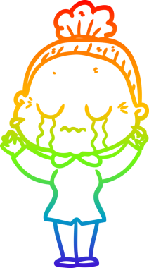 Gökkuşağı gradyan çizgi çizimi bir insan tarafından çizilmiş ağlayan yaşlı bir kadın