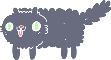 Bir insan tarafından çizilmiş düz renkli çizgi film kedisi