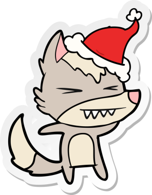 Kızgın kurt eli bir insan tarafından çizilmiş Noel Baba şapkasının çıkartmasını çizmiş.