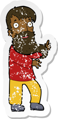 Bir insan tarafından çizilen heyecanlı sakallı adamın gerilmiş çıkartması.