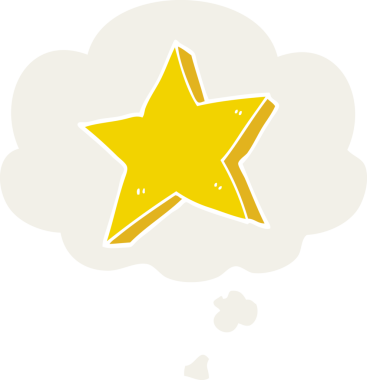 Düşünce baloncuğu olan bir çizgi film yıldızı insan tarafından çizilmiş.