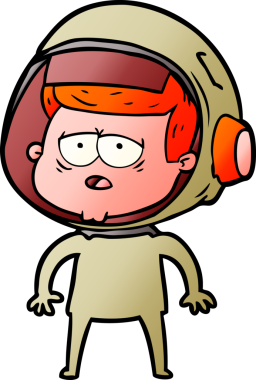 Bir insan tarafından çizilmiş yorgun astronot çizgi filmi.